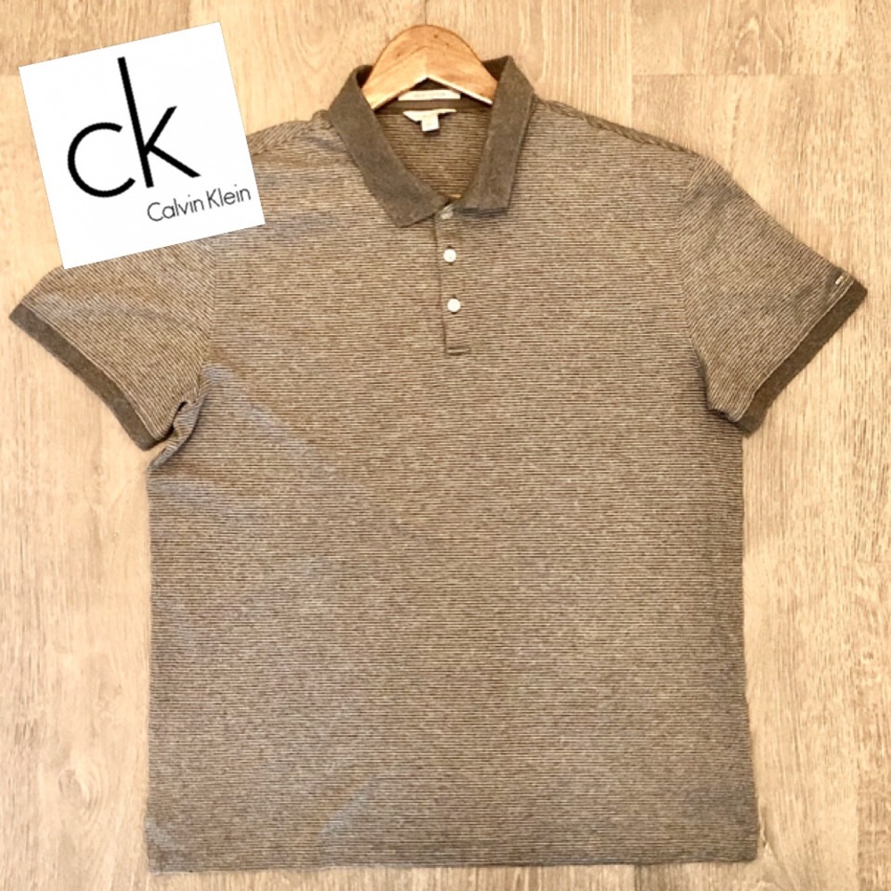 Calvin Klein Fitted Gray Short Sleeve Collar Polo